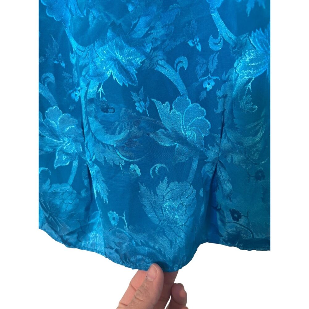 Vintage Victorias Secret Gold Label Top Size XS P Teal Blue Satin Floral Jacquar - Picture 13 of 15